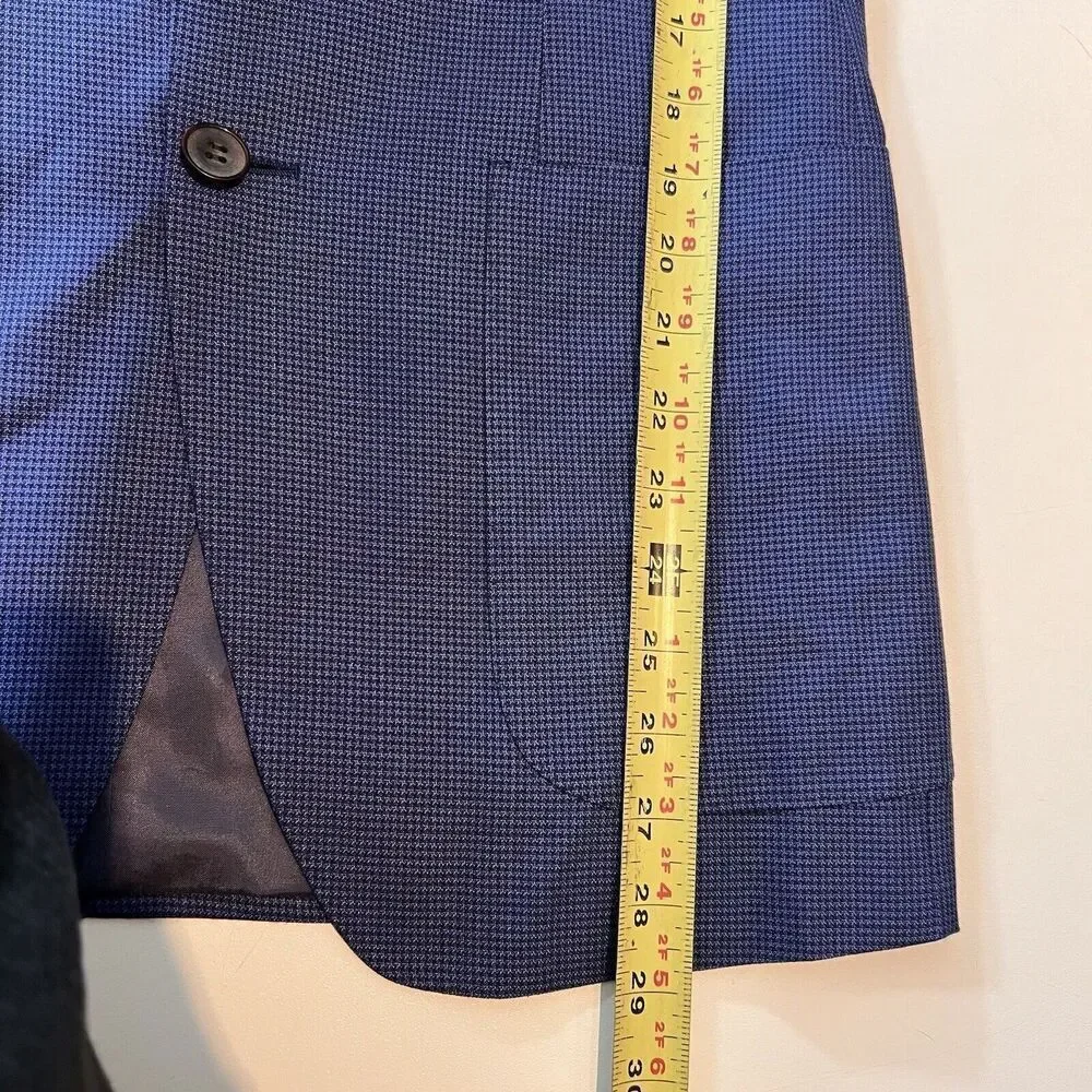 SUITSUPPLY Havana‎ Blazer Men’s 48 Slim Wool Silk Navy Blue Houndstooth Plaid